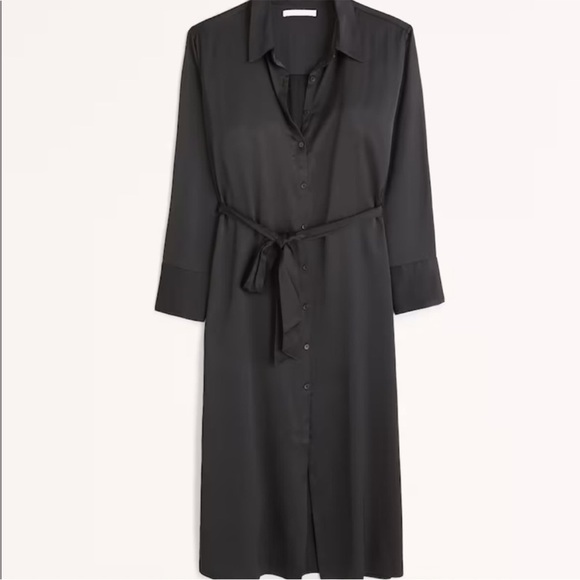 A&F Long Sleeve Satin Midi Shirt Dress EUC - Picture 6 of 13